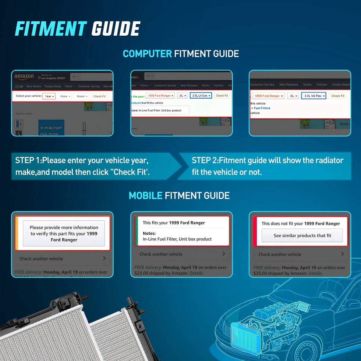 Radiator 2007 2008 2009 2010 2011 2012 Dodge Caliber/Avenger & Jeep Compass Radiator