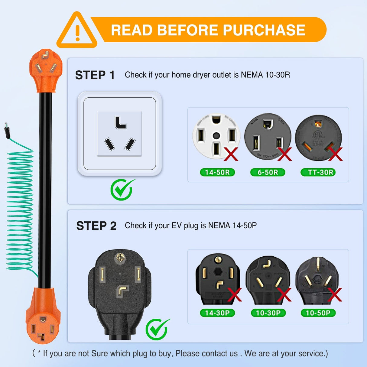 RV Parts 30 Amp Dryer Adapter Cord 10-30P Male to 14-30R Female Receptacle