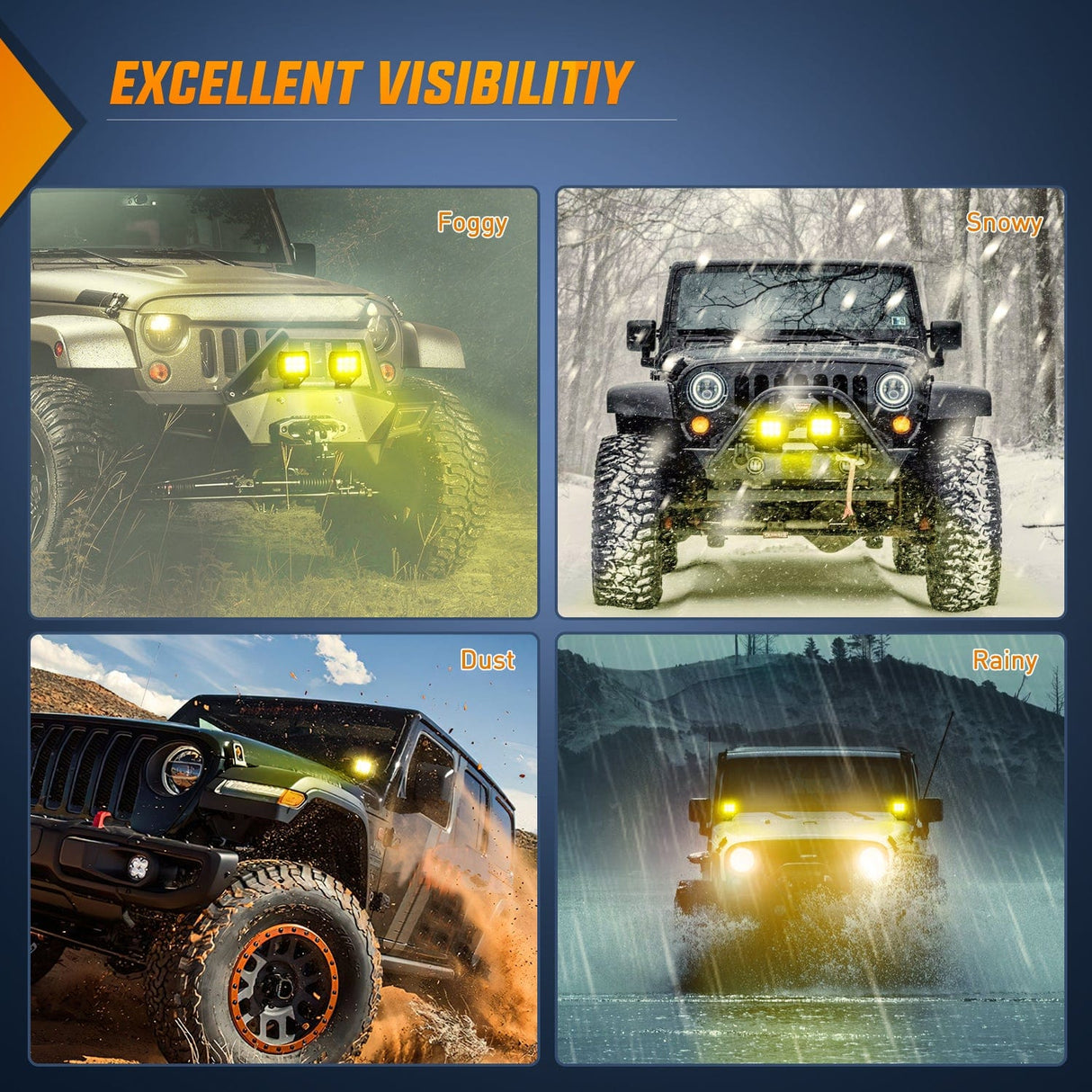 LED Light Bar 4 Inch 18W Yellow Beam LED Light Pods (Pair)