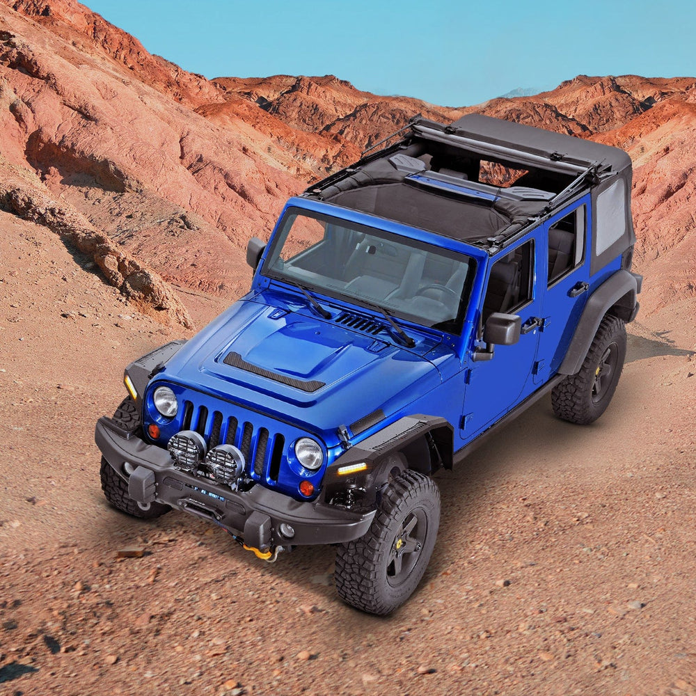 Fender 2007 2008 2009 2010 2011 2012 2013 2014 2015 2016 2017 2018 Jeep Wrangler JK 2/4 Door Wide Flat Front Fender Flares w/LED Lights Turn Signal Lights DRL