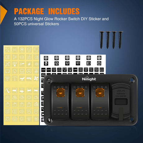 Rocker Switch 3 Gang Switch Panel With QC3.0 & PD Charger And Voltmerter with Orange Backlit