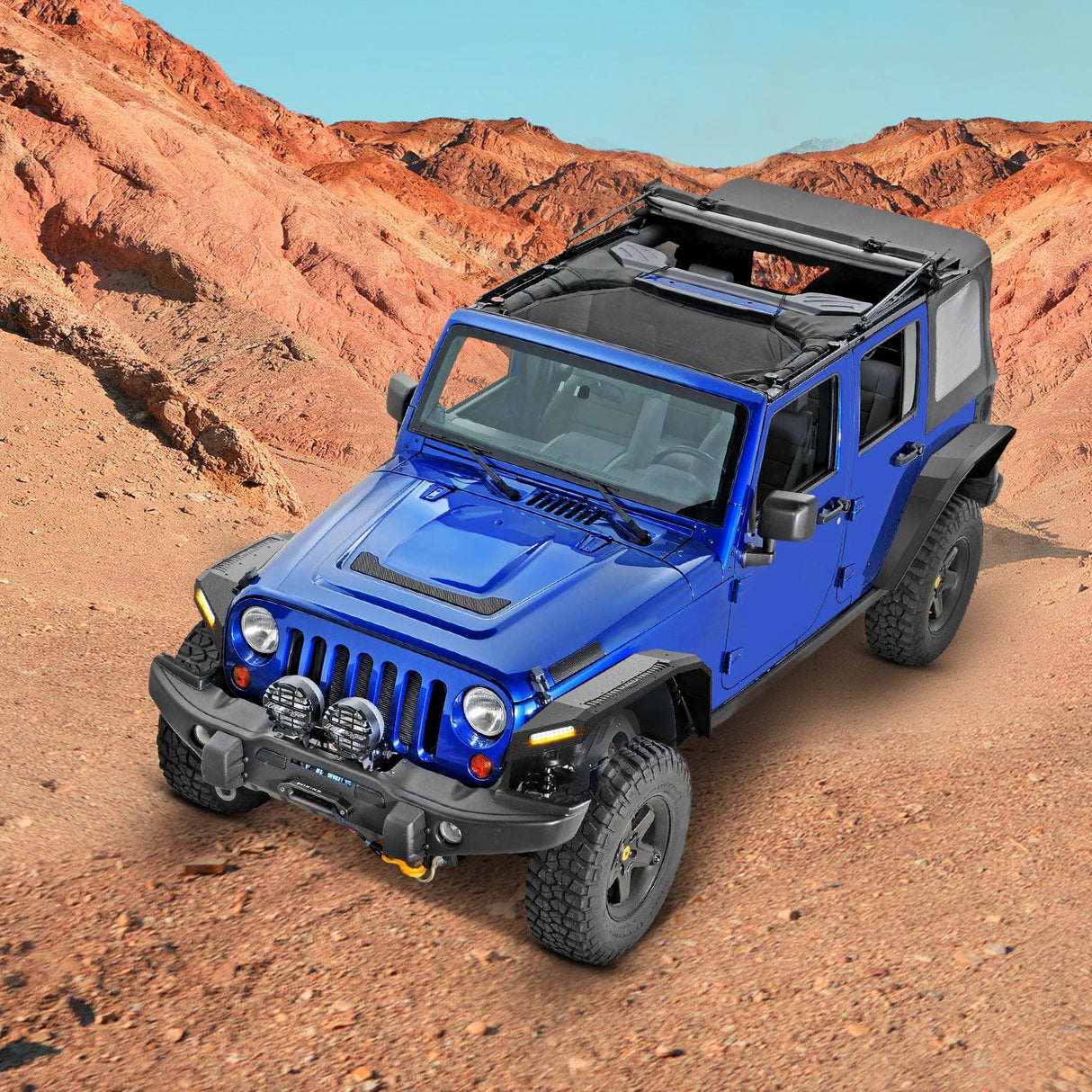 Fender 2007 2008 2009 2010 2011 2012 2013 2014 2015 2016 2017 2018 Jeep Wrangler JK 2 Door Wide Flat Front & Rear Fender Flares w/LED Lights Turn Signal Lights DRL