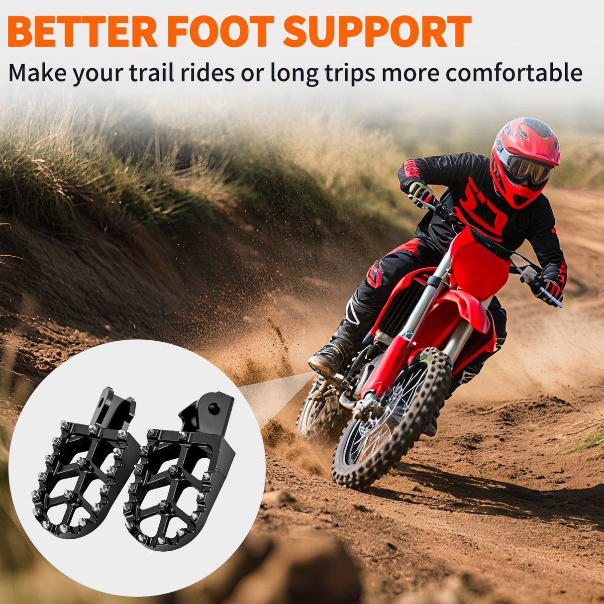 Motorcycle Foot Pegs Motorcycle Foot Pegs Dirt Bike Footpegs Fit for Surron Light Bee X/S E Ride Pro SS CRF150F CRF230F CRF250F X160 X260 KDX200 XR125L XR150L Heavy Duty CNC Foot Rests Pegs Pedal w Springs, Black