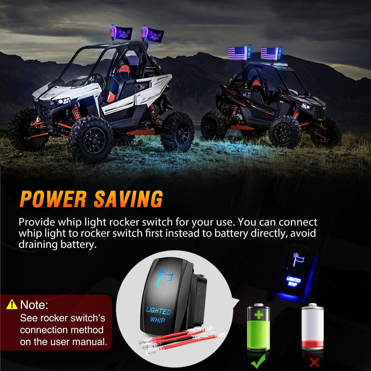 LED Whip Light 1Pc 2FT Spiral Antenna Bluetooth Remote App Control Led Fat Whip Light