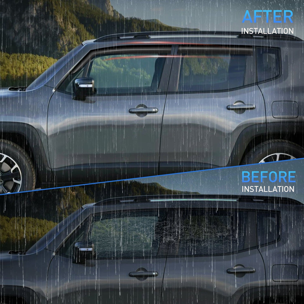 Rain Guards Rain Guards for Jeep Renegade 2015 2016 2017 2018 2019 2020 2021 2022 2023 2024, Window Wind Deflectors Vent Visors, Tape on-4PCS