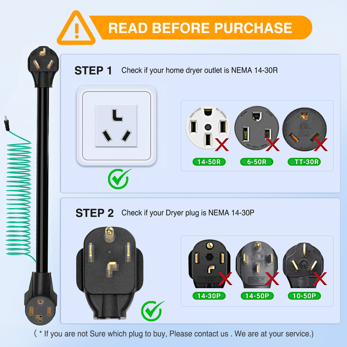 EV Dryer Adapter Cord 30 Amp to 30Amp 3 Prong 125V 3750 Watt Pure Copper Dryers Old Outlet New Plug Conversion Heavy Duty 10 Gauge Wires 10-30P to 14-30R 30M/30F