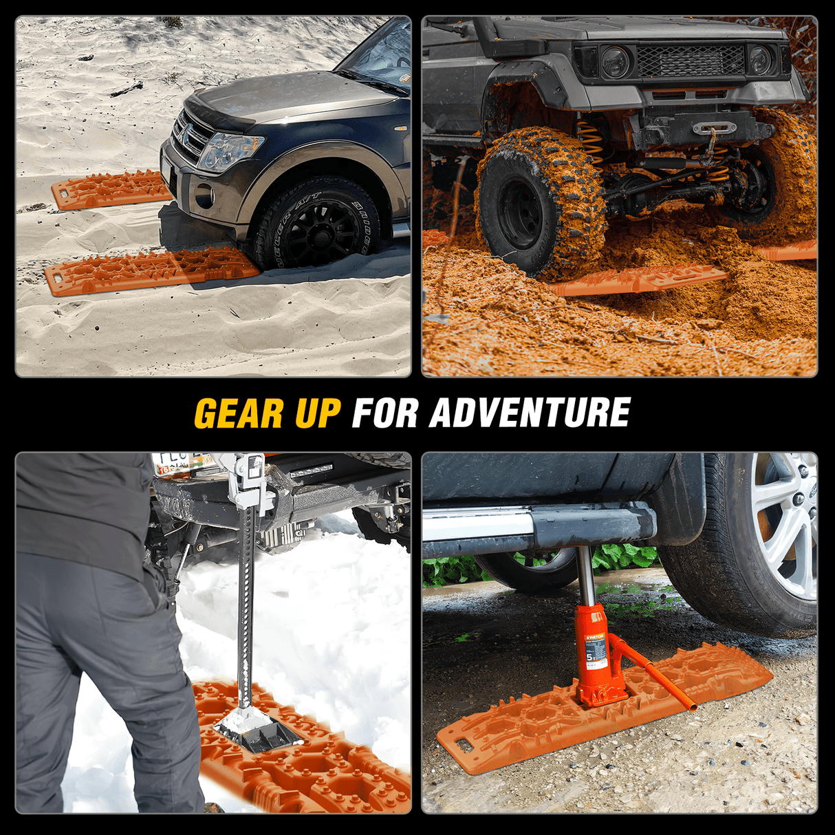 Traction Boards Off-Road Recovery Traction Boards For 4WD 4X4 with Jack Lift & Carry Bag (Orange)