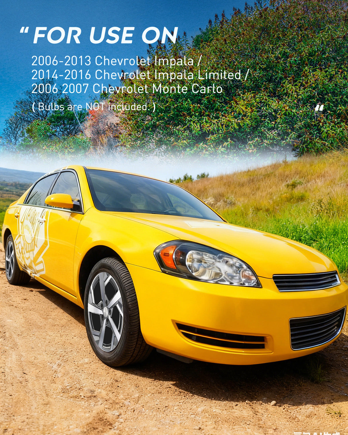 2006 2007 2008 2009 2010 2011 2012 2013 Chevrolet Impala 2014 2015 2016 Impala Limited 2006 2007 Monte Carlo Headlight Assembly Black Case Amber Reflector