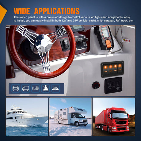 Rocker Switch 4Gang Aluminum 5Pin ON/Off Rocker Switch Panel Orange