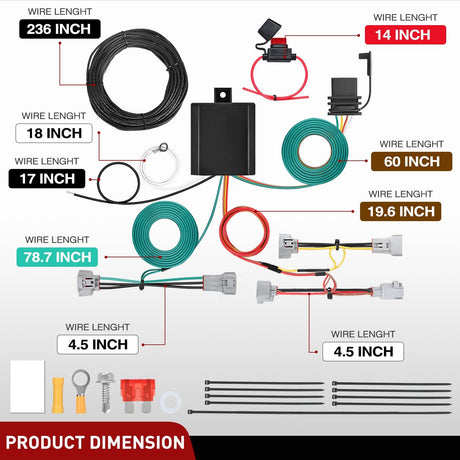 Wiring Harness Kit 4 Pin Trailer Wiring Harness Kit 56349 Vehicle Standard 4 Way Connector Custom for Toyota Tacoma 2016 2017 2018 2019 2020 2021 2022 2023