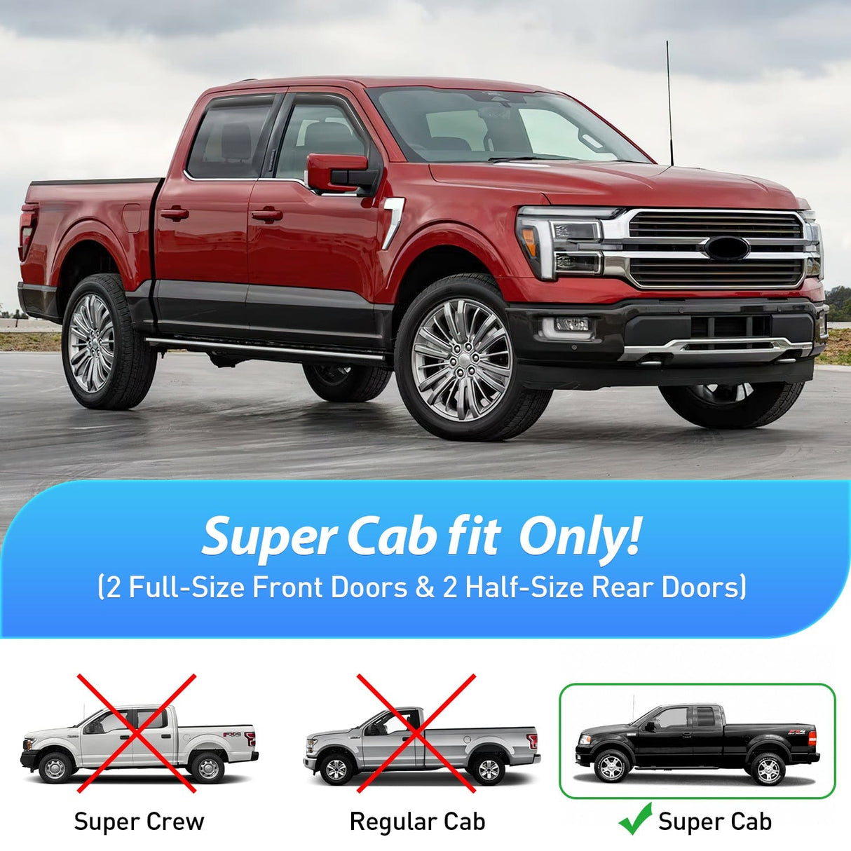 Rain Guards 2004 2005 2006 2007 2008 2009 2010 2011 2012 2013 2014 Ford F150 Super Cab Rain Guards Acrylic 4Pcs