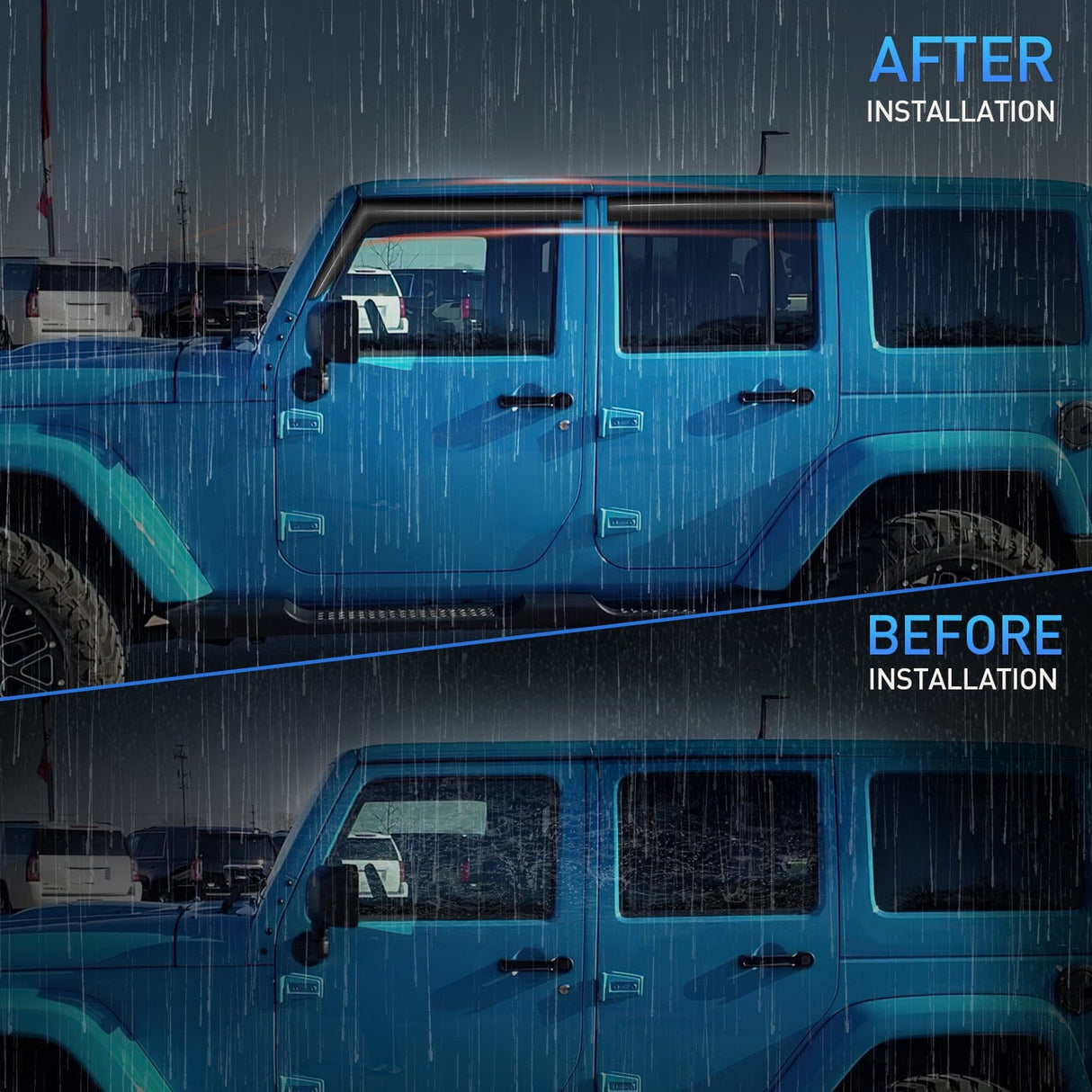 Rain Guards Window Rain Guards for Jeep Wrangler JK 2007 2008 2009 2010 2011 2012 2013 2014 2015 2016 2017 2018, Window Wind Deflectors Vent Visors, Tape on-4PCS