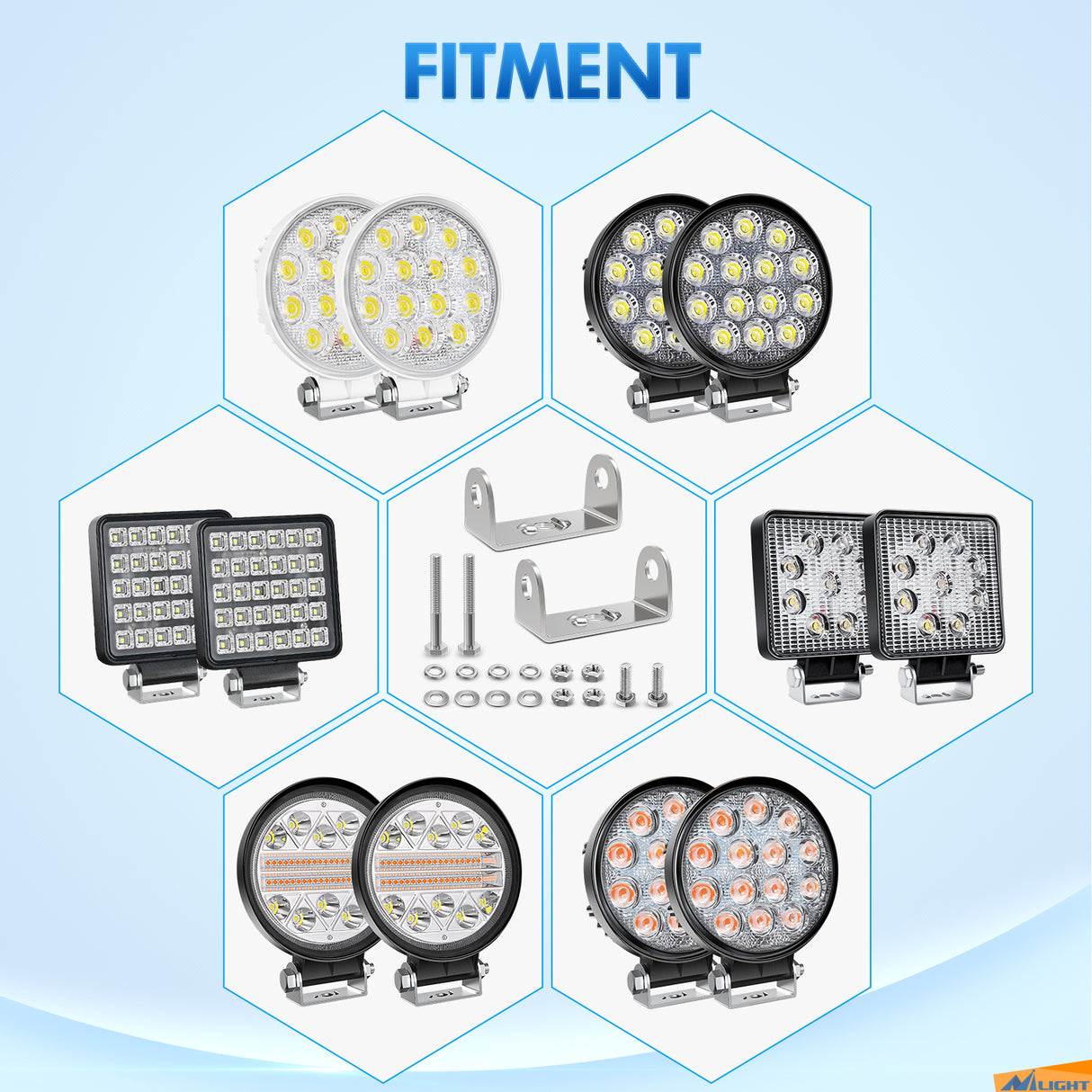 Nilight 2PCS Stainless Steel Mounting Base Brackets Adjustable Mount Bracket Kits for Round and Square 4.5Inch 27W 42W LED Light Bar