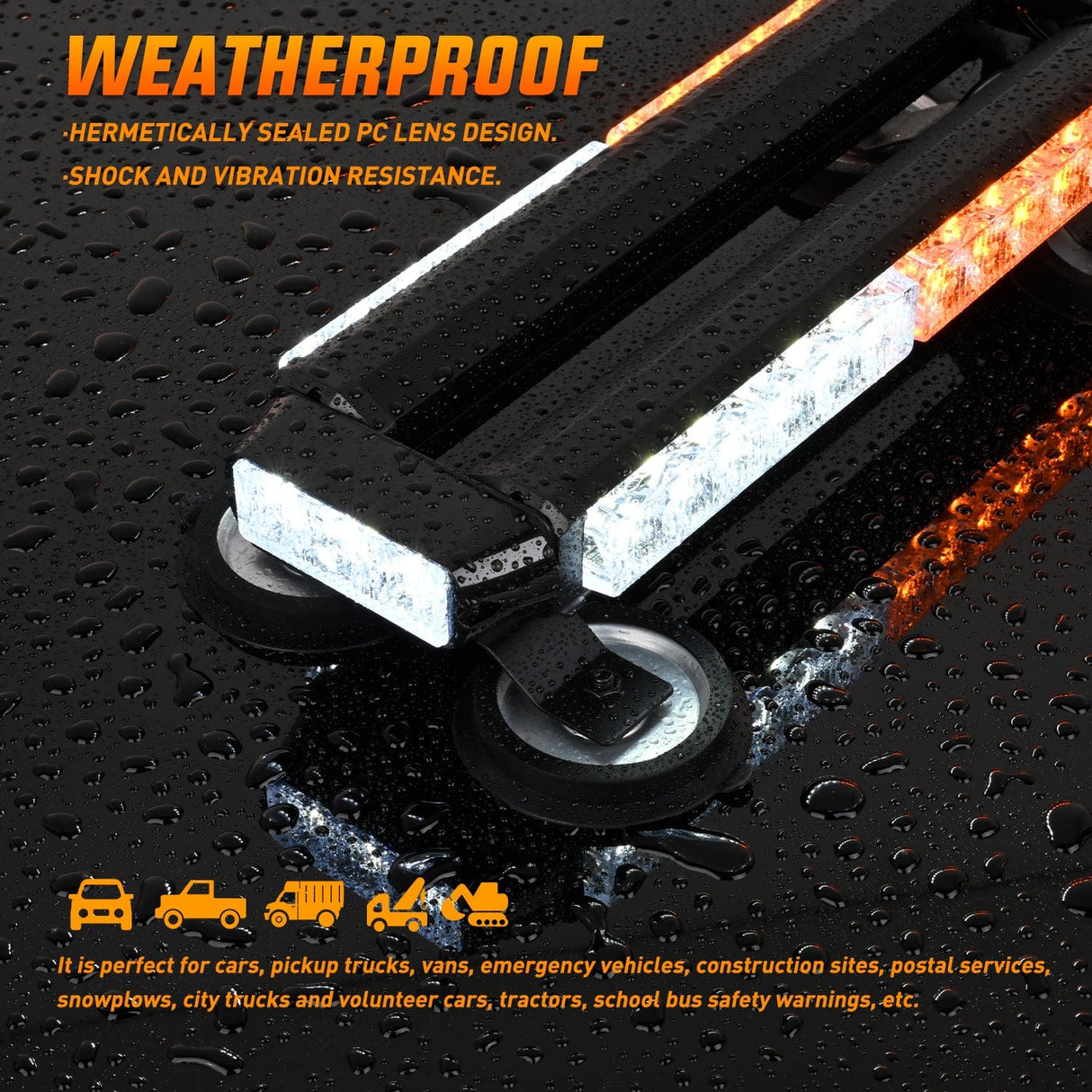 LED Light Bar 14.5 Inch 30LED Strobe Light Bar Double Side Rooftop Emergency Flashing Lights Amber White Safety Warning Hazard Light Bars with Magnetic Base for Construction Vehicles Plow Trucks Pickup