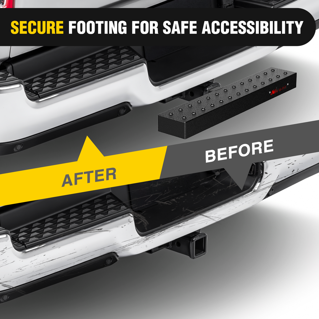 Running Board Hitch Step with 2Inch Hitch Receiver Rear Bumper Guard Protector 23.5 Inch with 5/8Inch Hitch Pin Clip Upgraded Textured Black Anti Slip Hitch Step Bar for Pickup Truck Car SUV