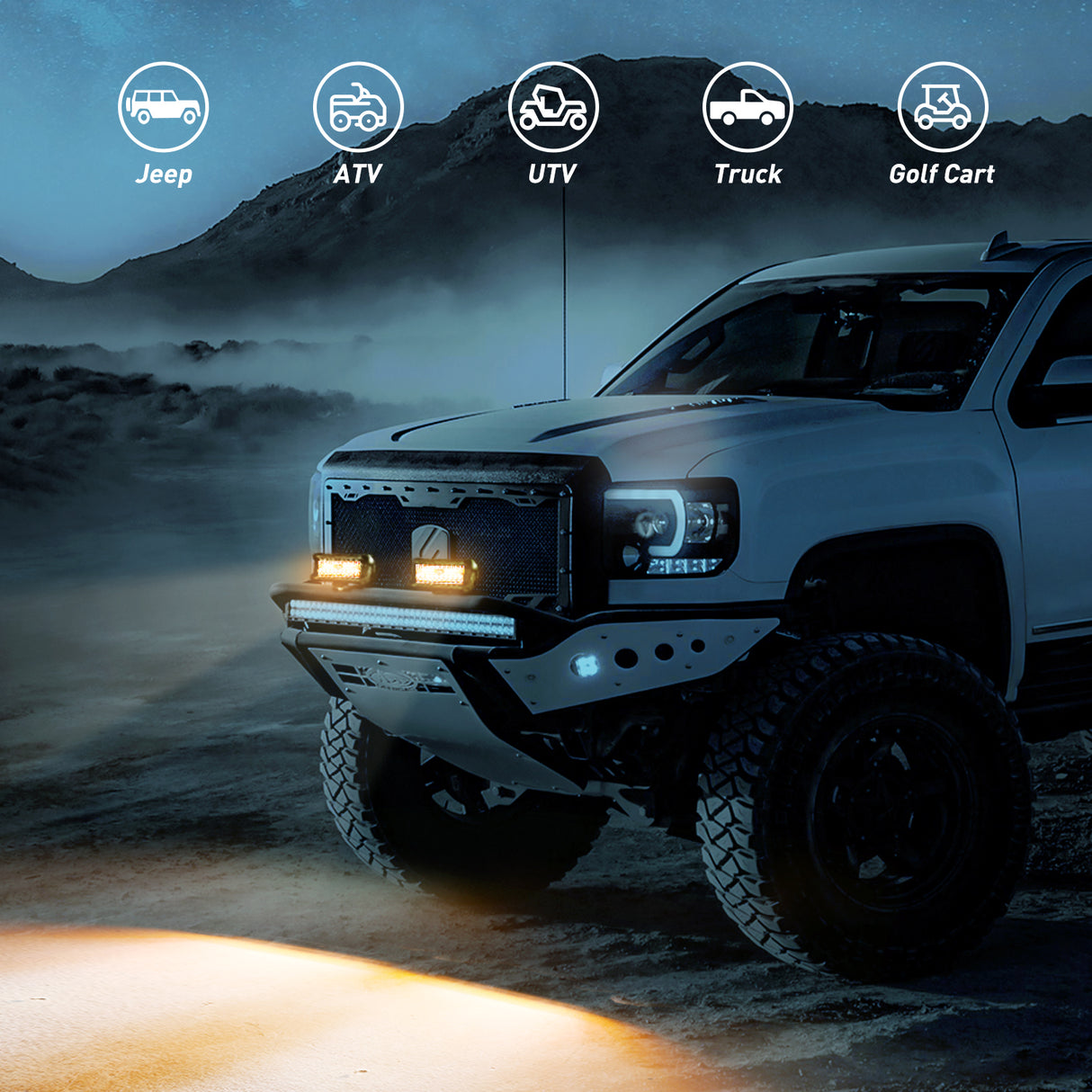 LED Light Bar 6.5Inch Off-Road LED Light Bar, 2PCS 120W 3 Lighting Modes (White/Amber/White&Amber) Driving Fog Light Spot Flood Lights with 18AWG Wiring Harness for Truck Car ATV SUV Jeep Boat