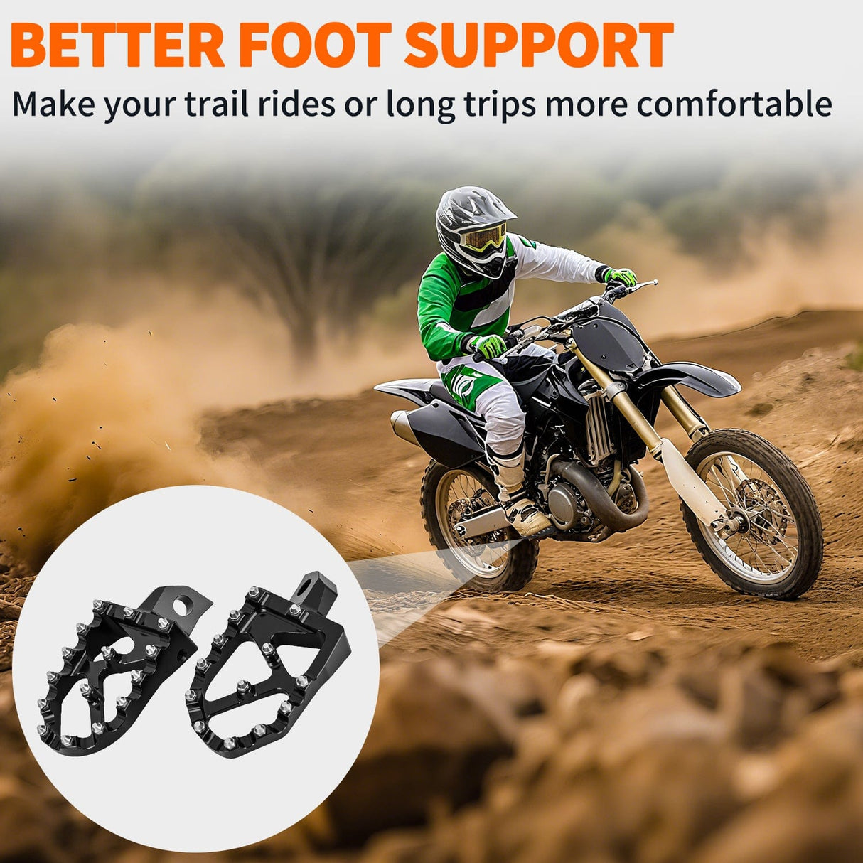 Motorcycle Foot Pegs Motorcycle Foot Pegs Dirt Bike Footpegs Fit for Kawasaki KDX200 1995-2005 KDX200R 1997-2001 KDX220R 2002-2005 KDX250 1991-1994 KX125 KX250 KX500 Heavy Duty CNC Foot Rests Pegs Pedal, Black