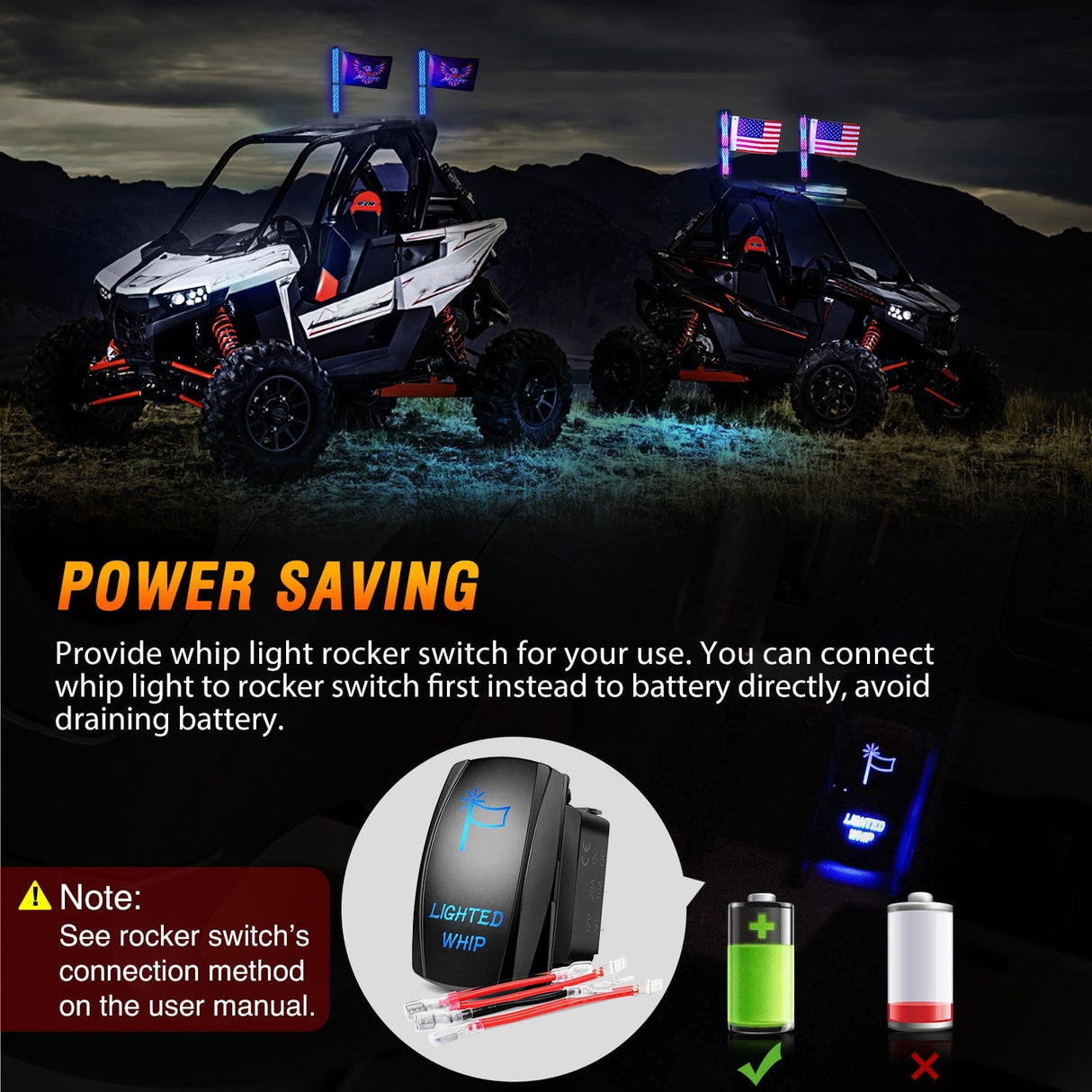 LED Whip Light 2Pcs 2FT Spiral Antenna Bluetooth Remote App Control Led Fat Whip Light