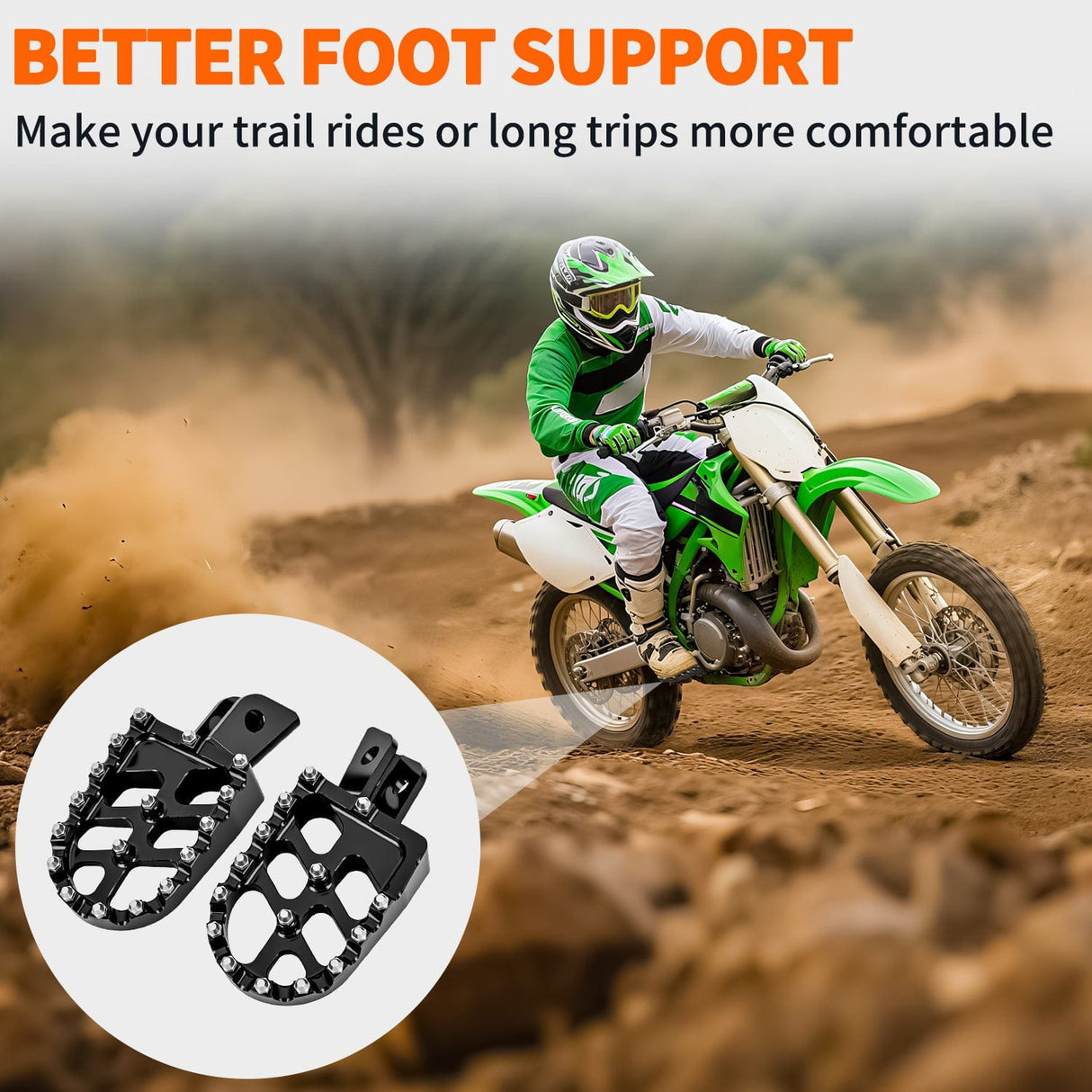 Motorcycle Foot Pegs Motorcycle Foot Pegs Dirt Bike Footpegs Fit for Kawasaki KLX110 2002-2023 KLX110L 2010-2023 KX60 1998-2003 CNC Foot Pegs for Motorcycles Heavy Duty Aluminum Alloy Foot Rests, Black
