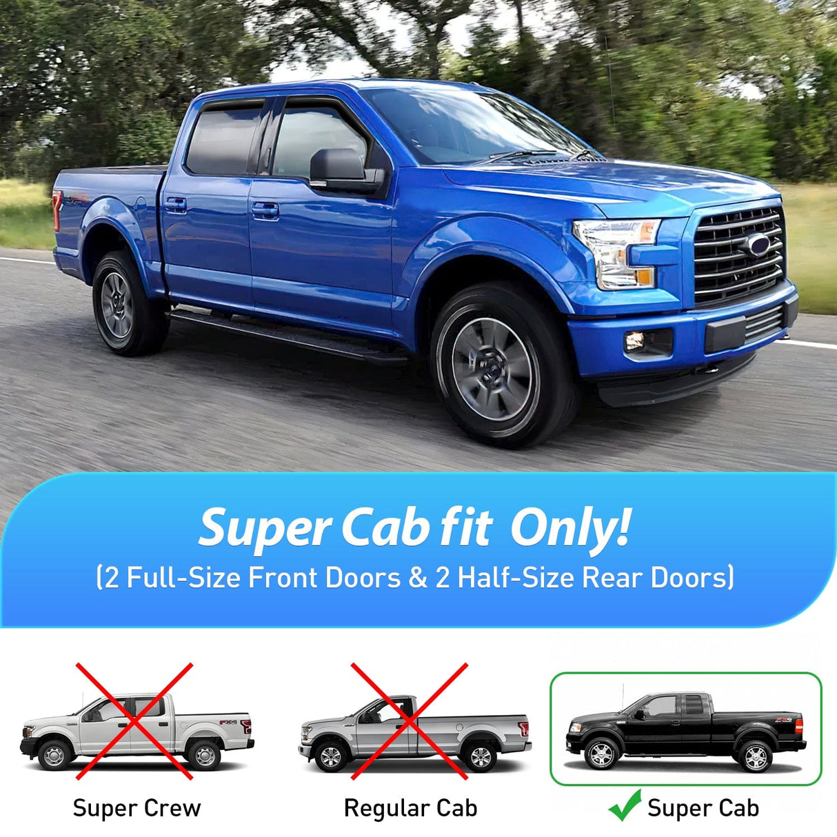 Rain Guards 4pcs Rain Guards for Ford F150 Raptor 2015 2016 2017 2018 2019 2020 Super Cab, F250 F350 F450 F550 Super Duty 2017 2017 2019 2020 2021 2022 2023 Super Cab