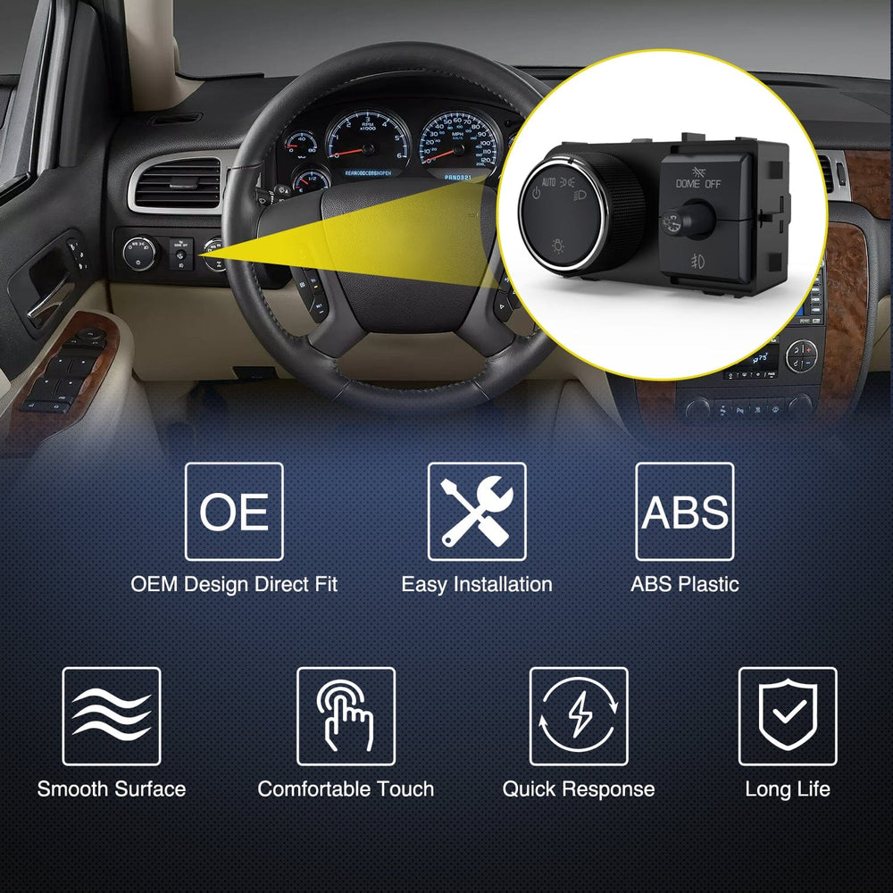switch panel Headlight Dimmer Switch with Greenish LED Light Compatible with 2007 2008 2009 2010 2011 2013 Chevy Silverado 1500 2500HD 3500HD Tahoe 2007-2014GMC Sierra 2500HD 3500HD Yukon