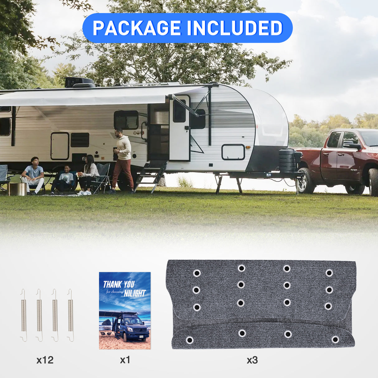 Nilight RV Step Covers 3 Pack 22 inch, Fits 9-11Inch Deep Camper Steps Adjustable Wrap Around RV Step Rug with Spring Works on Electrical & Manual RV Stairs Carpet for Camper Trailers Steps Outside, Gray