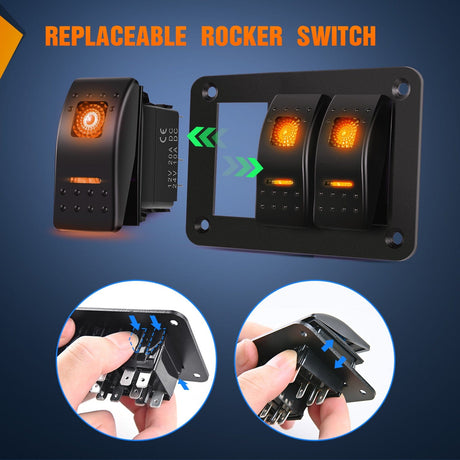 Rocker Switch 3Gang Aluminum 5Pin ON/Off Rocker Switch Panel Orange