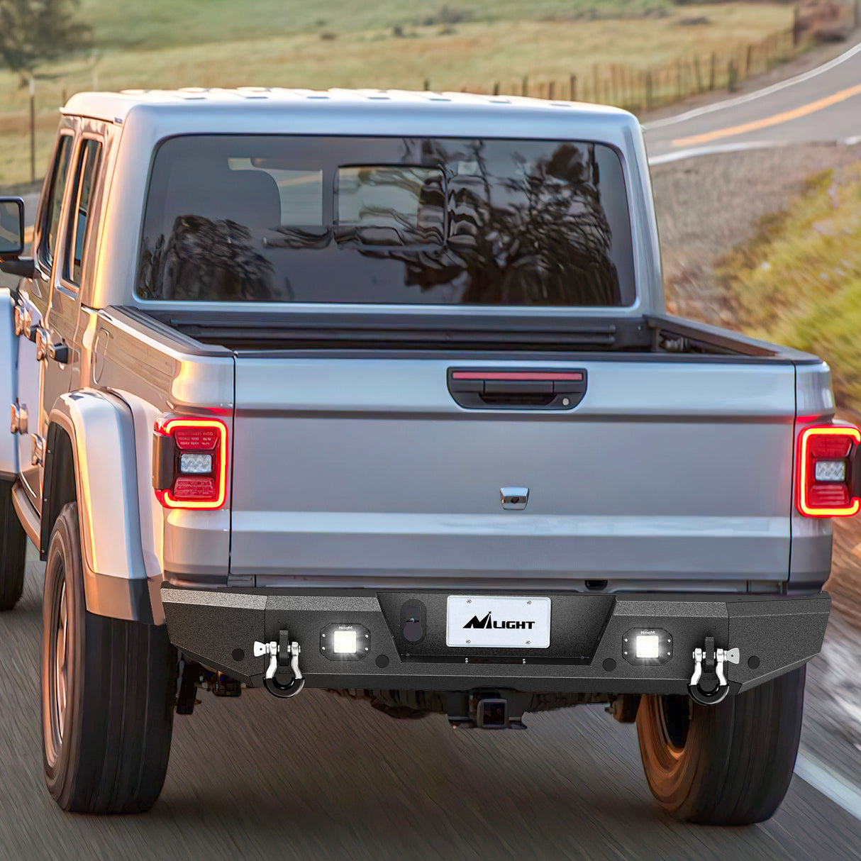 Nilight Rear Step Bumper Compatible with 2020 2021 2022 2023 2024 2025 Gladiator JT Super Duty Pickup Truck Bumper with LED Lights, Sensor Holes and D-rings