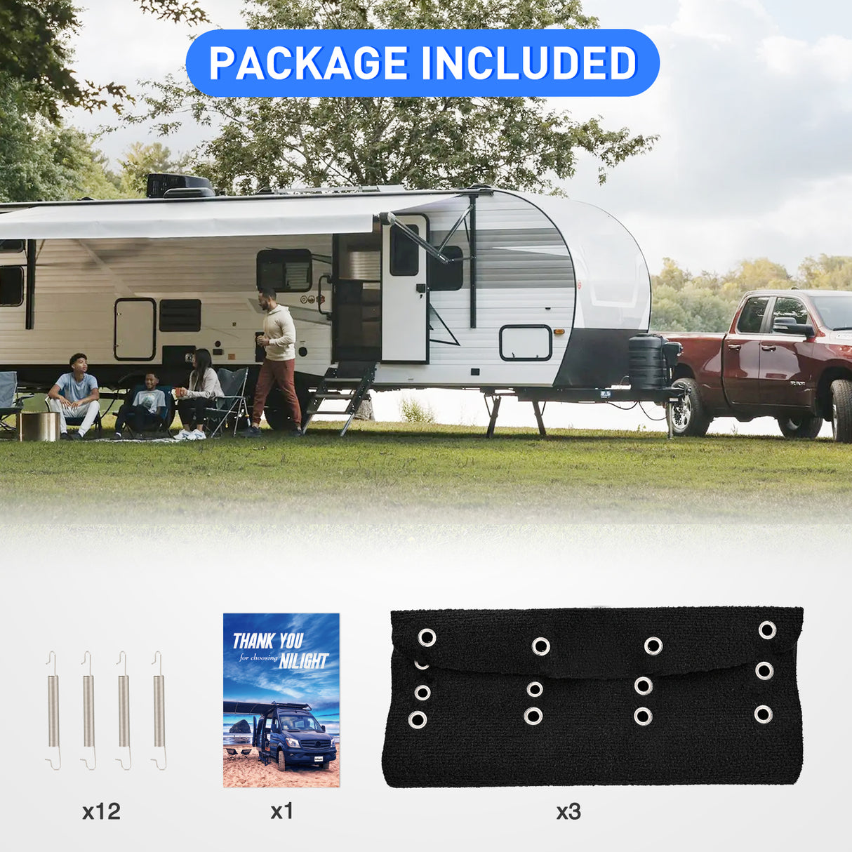 Nilight RV Step Covers 3 Pack 20 inch, Fits 8-10Inch Deep Camper Steps Adjustable Wrap Around RV Step Rug with Spring Works on Electrical & Manual RV Stairs Carpet for Camper Trailers Steps Outside,Black