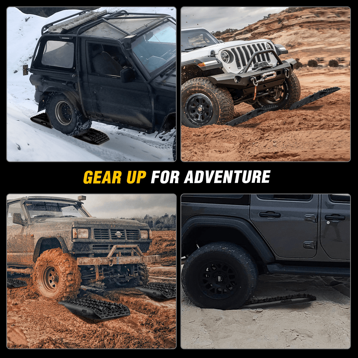 Traction Boards Off-Road Recovery Traction Boards For 4WD 4X4 with 2PCS Mounting kit Zipper Bag 2 leashes (Black)