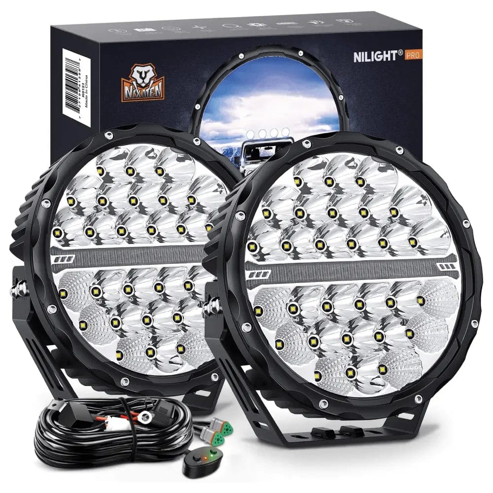 LED Work Light 9 Inch 140W 15560LM Round Spot Flood Built-in EMC DRL LED Work Lights (Pair) | 12AWG DT Wire