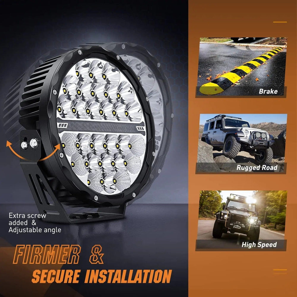 LED Work Light 9 Inch 140W 15560LM Round Spot Flood Built-in EMC DRL LED Work Lights (Pair) | 12AWG DT Wire