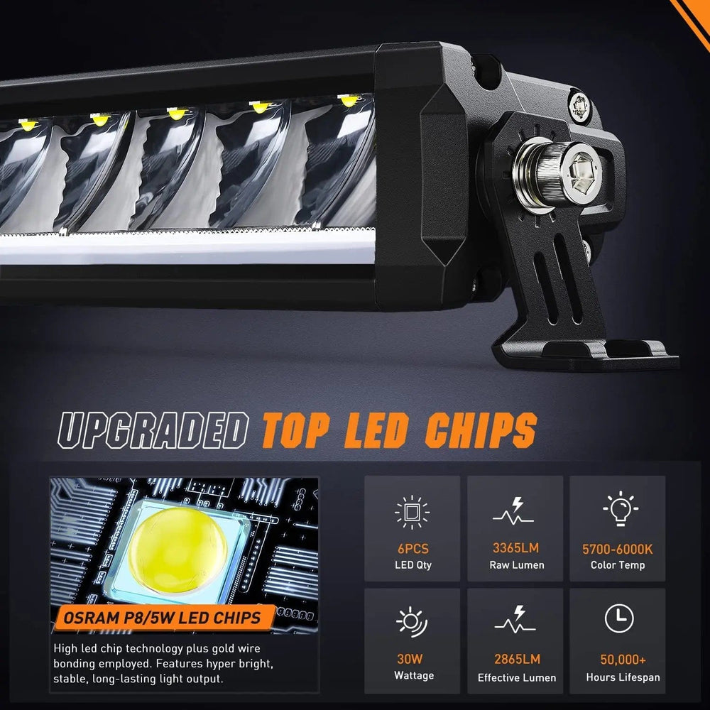 Motor Vehicle Lighting 9 Inch 30W 3365LM Slim Spot Built-in EMC DRL LED Light Bars (Pair) | 16AWG DT Wire