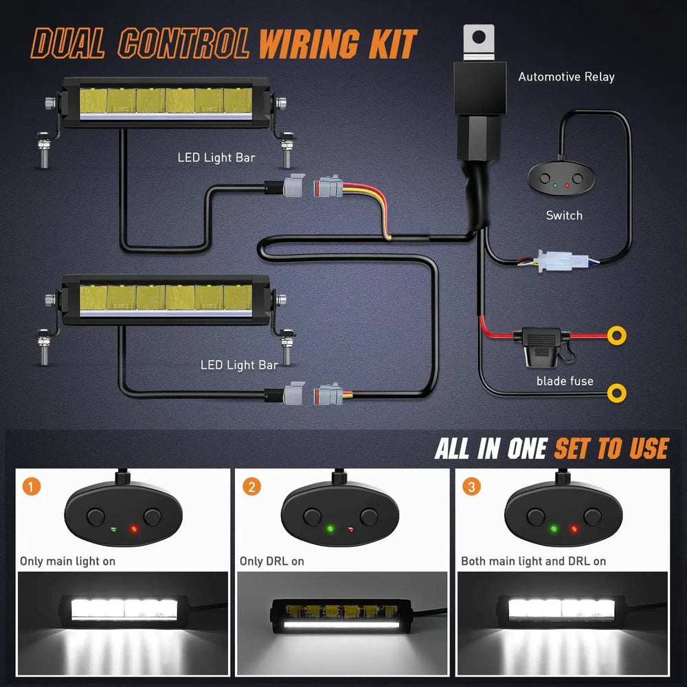 Motor Vehicle Lighting 9 Inch 30W 3365LM Slim Spot Built-in EMC DRL LED Light Bars (Pair) | 16AWG DT Wire