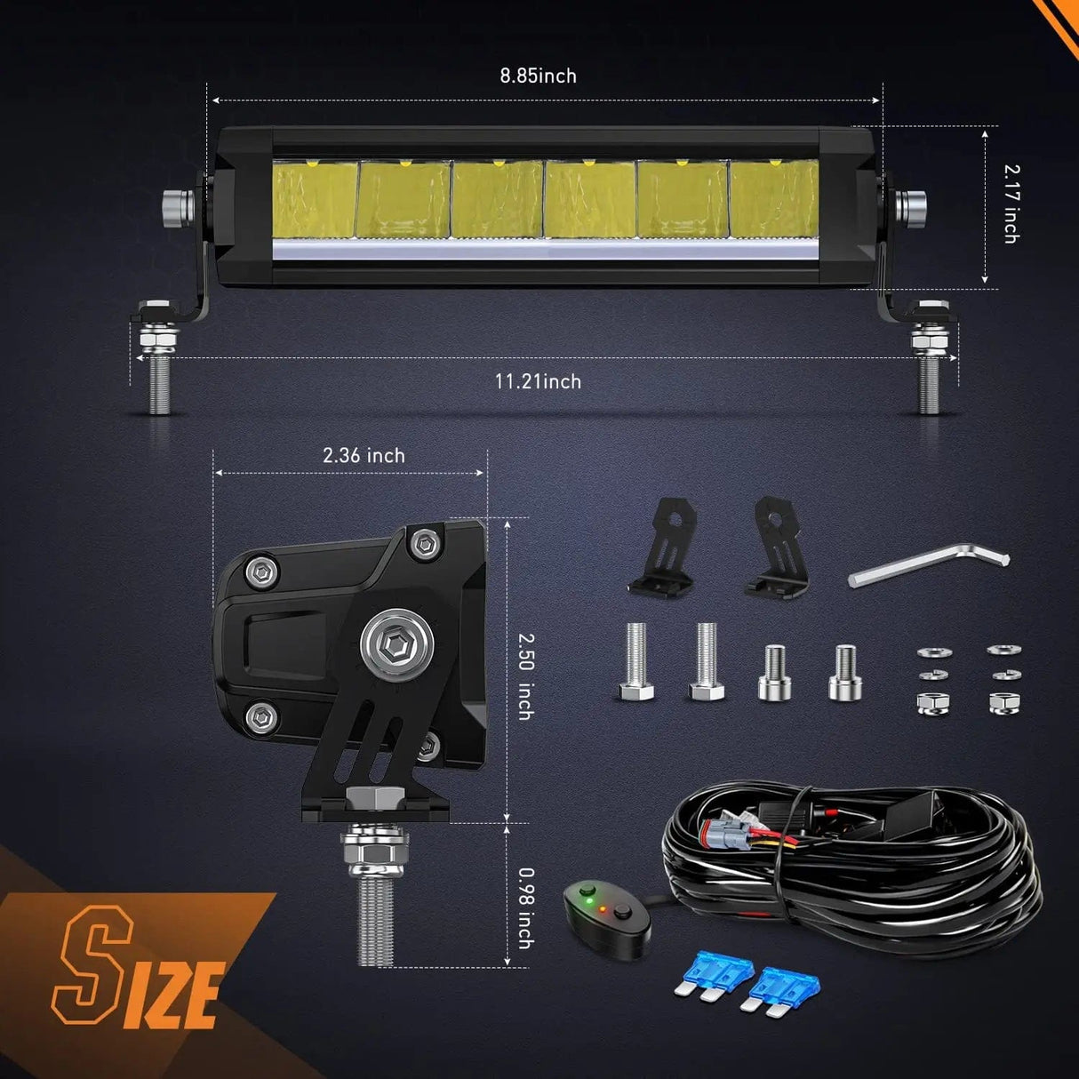 Motor Vehicle Lighting 9 Inch 30W 3365LM Slim Spot Built-in EMC DRL LED Light Bars (Pair) | 16AWG DT Wire