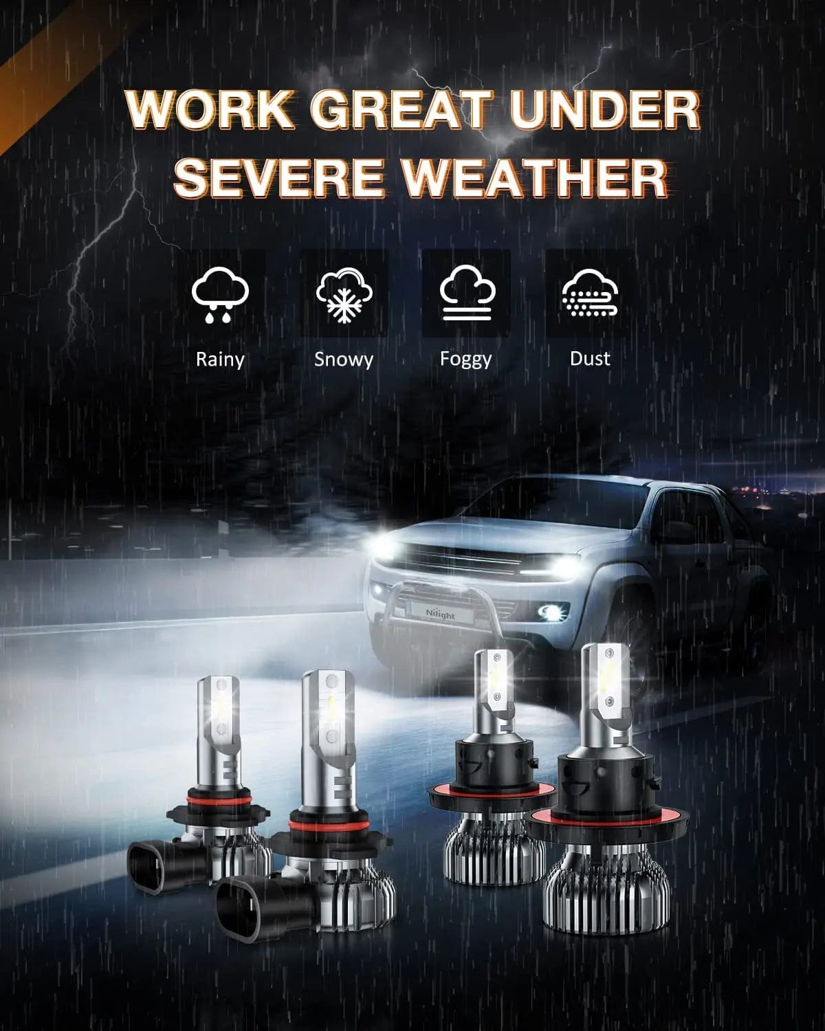 LED Headlight H13/9008 LED Headlight Bulbs | H10/9145/9140 Fog Light Bulbs Combo E20 Series 6000K IP67 | 4 BULBS