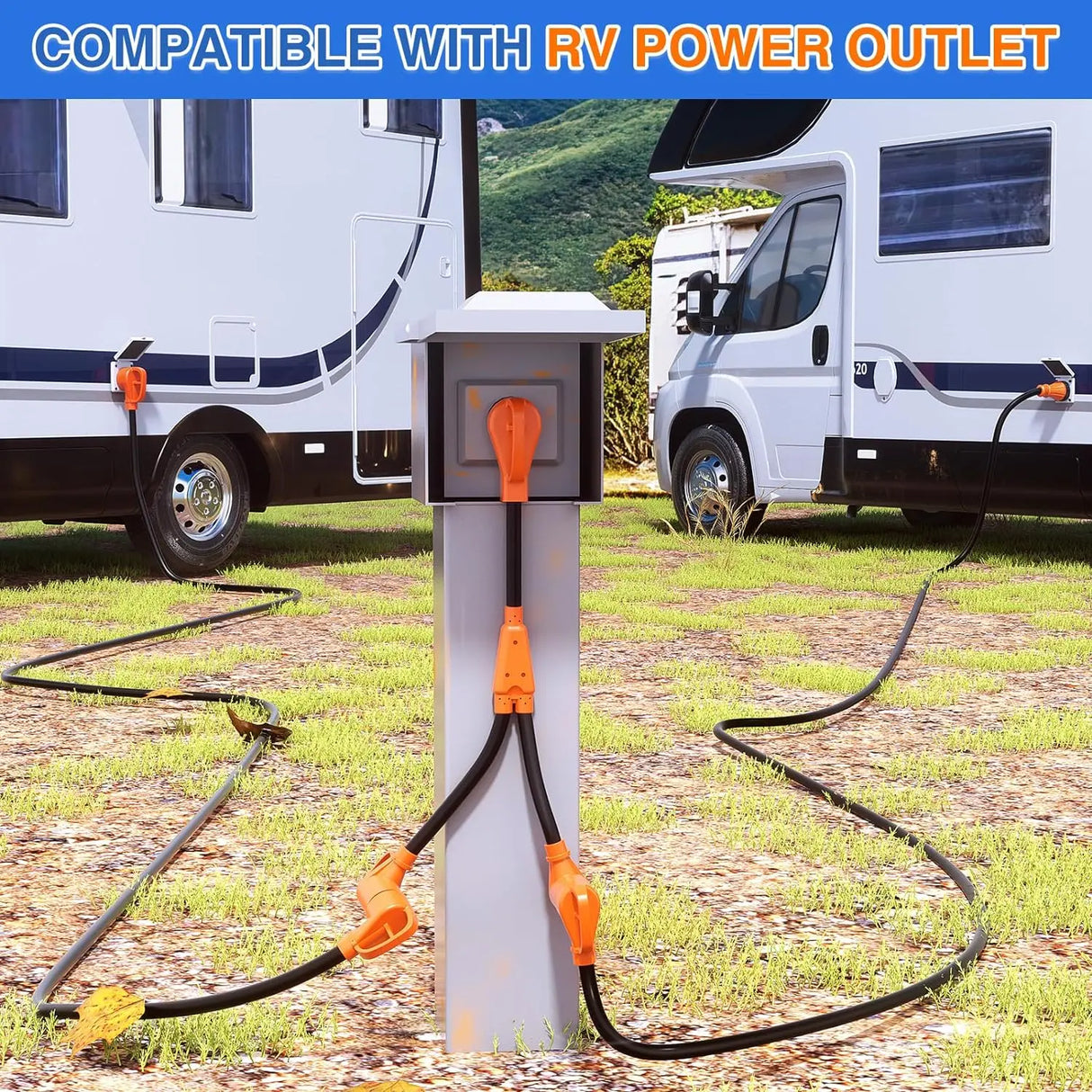 RV Parts 50 Amp to 30 Amp RV Y Splitter Adapter Cord 50A Male Plug to Two 30A Female Outlet NEMA 14-50P TT-30R Pure Copper STW 10 AWG Heavy Duty Cable for RV Camper Generator