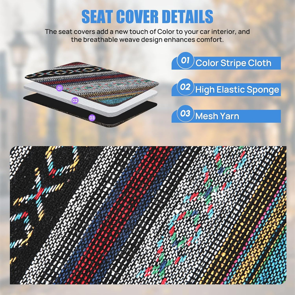Car Seat Covers 2PCS Red Stripes Baja Saddle Blanket with Shoulder Pads Breathable Washable Striped Woven Airbag Compatible Universal for Cars SUV Truck Front Seat