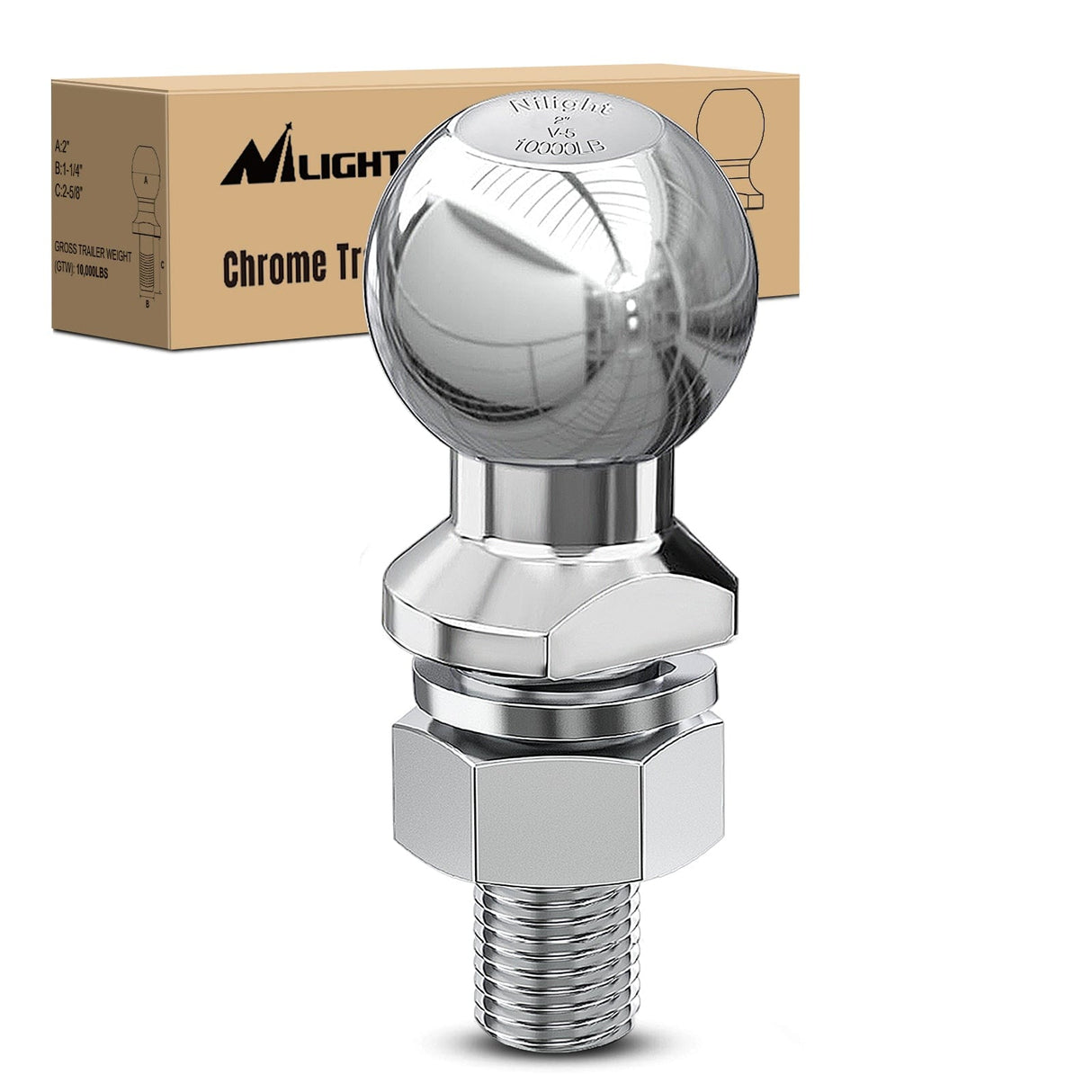 Trailer Hitch 2Inch Diameter Chrome Trailer Hitch Ball 1-1/4inch x 2-5/8Inch Shank Universal Fit Gray