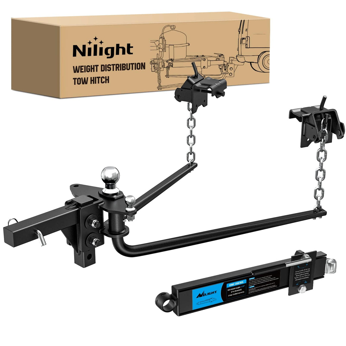 Trailer Hitch 1200 lbs Round Bar Weight Distributing Hitches Kit with Sway Control