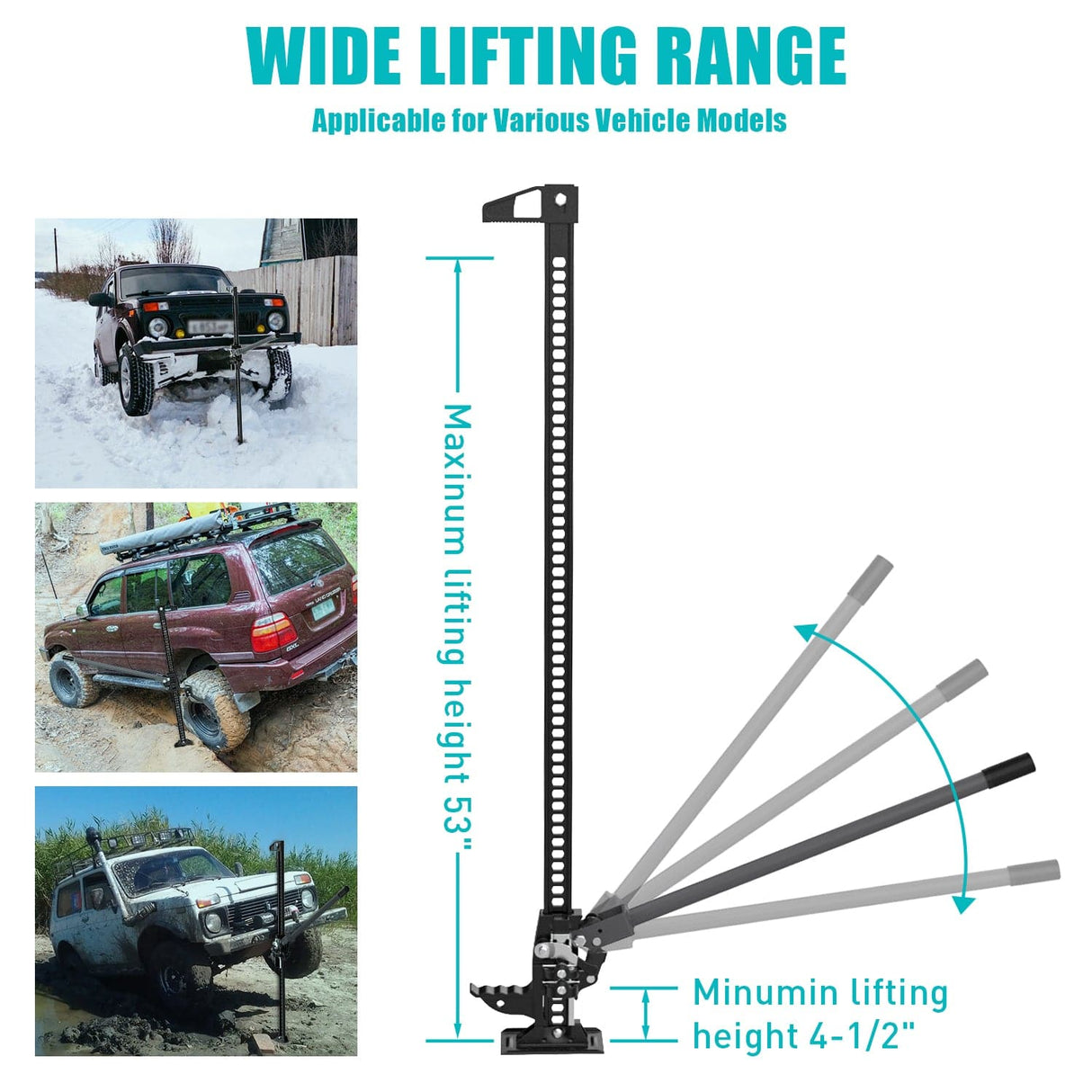 Car Jack Farm Jack, 60 inch Utility High Lift Ratcheting Off Road Jack for Truck/SUV/ATV/CAR, 7000 lbs/3 Ton Capacity
