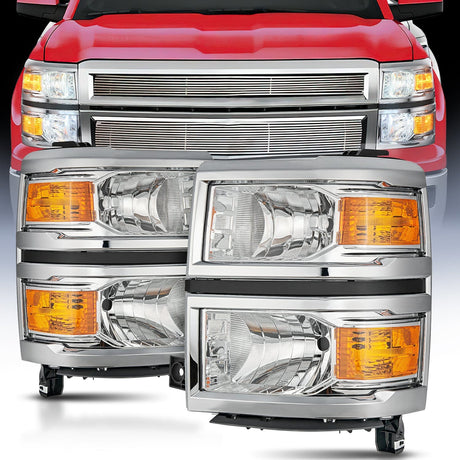 Headlight Assembly 2014 2015 Chevy Silverado 1500 Headlight Assembly Chrome Housing Amber Reflector