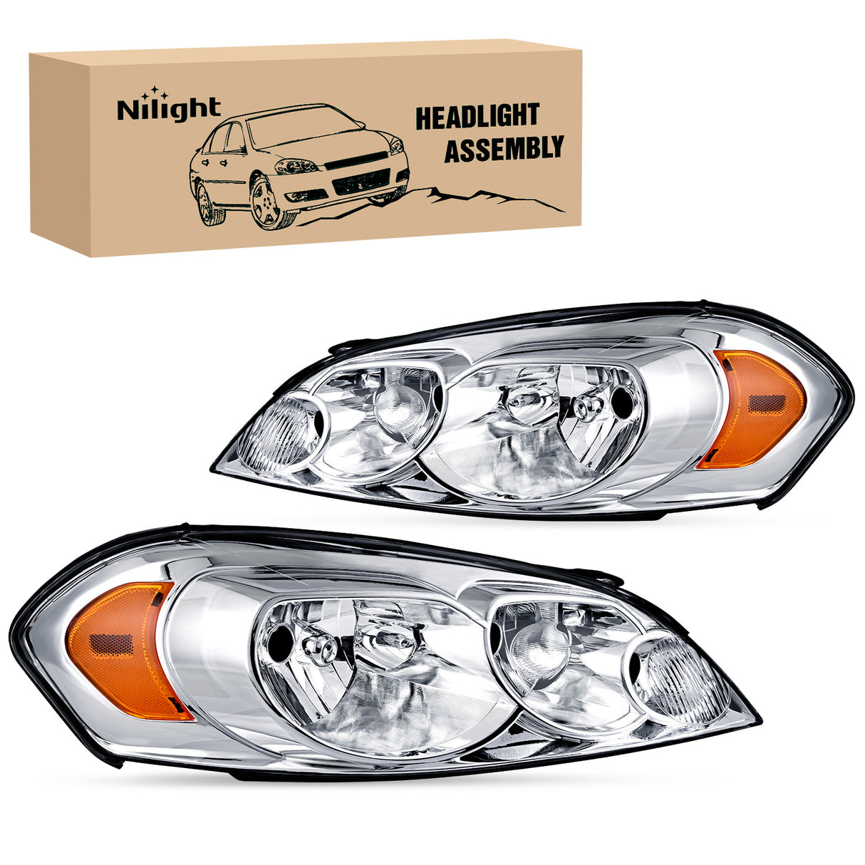2006 2007 2008 2009 2010 2011 2012 2013 Chevrolet Impala 2014 2015 2016 Impala Limited 2006 2007 Monte Carlo Headlight Assembly Chrome Case Amber Reflector