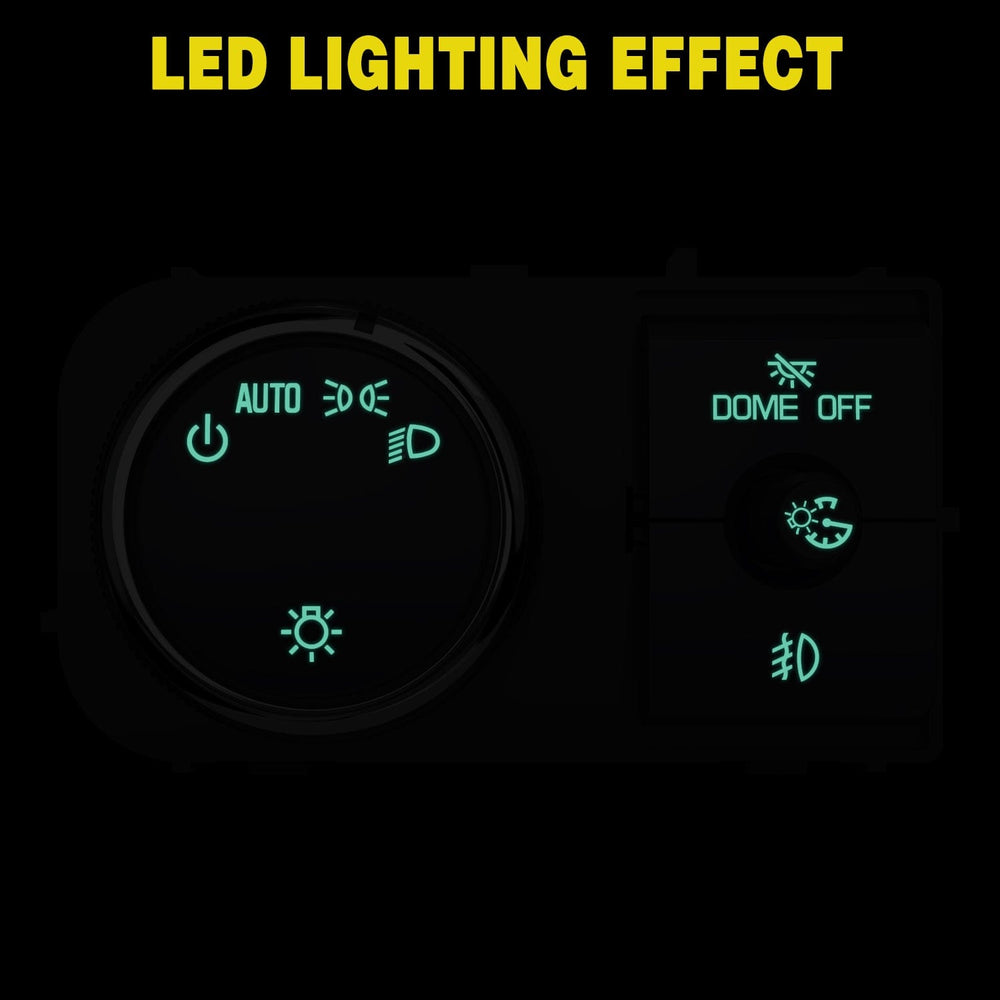 switch panel Headlight Dimmer Switch with Greenish LED Light Compatible with 2007 2008 2009 2010 2011 2013 Chevy Silverado 1500 2500HD 3500HD Tahoe 2007-2014GMC Sierra 2500HD 3500HD Yukon