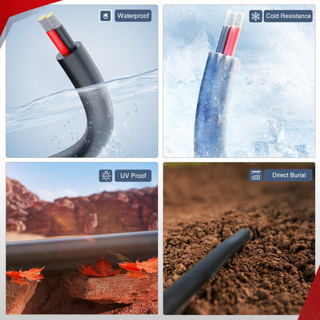 Wiring Harness Kit 100FT 18AWG Oxygen-Free Copper Wire Red Black Electrical Wire Stranded PVC Cord 2 Conductor Parallel 300V DC Flexible Extension Cords