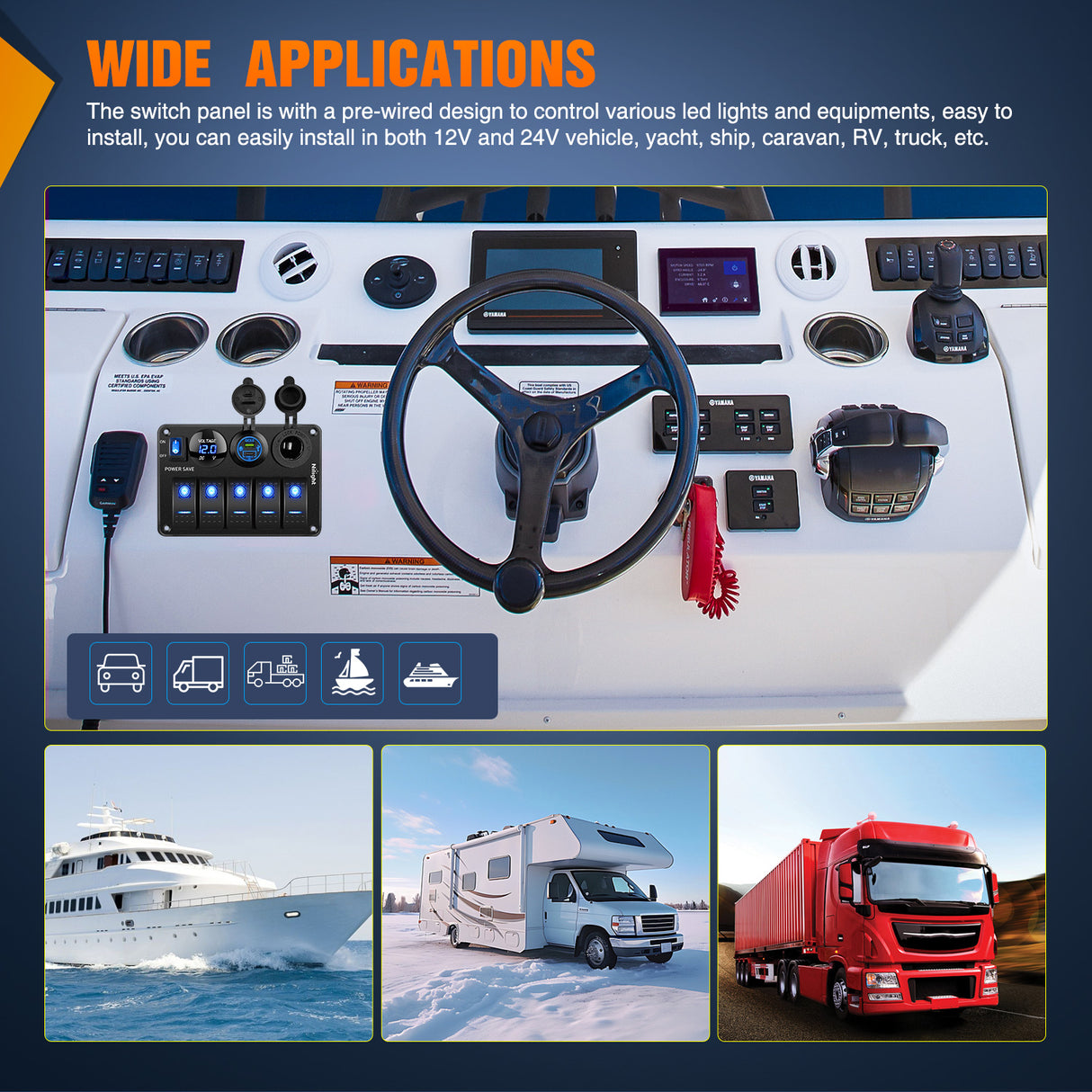 Nilight 5 Gang Rocker Switch Panel Waterproof Pre-Wired Aluminum Power Control Marine Panels with PD Type C and USB Cigarette Lighter Socket Voltmeter 12V 24V ON Off Switches for Car Trucks Boats RVs