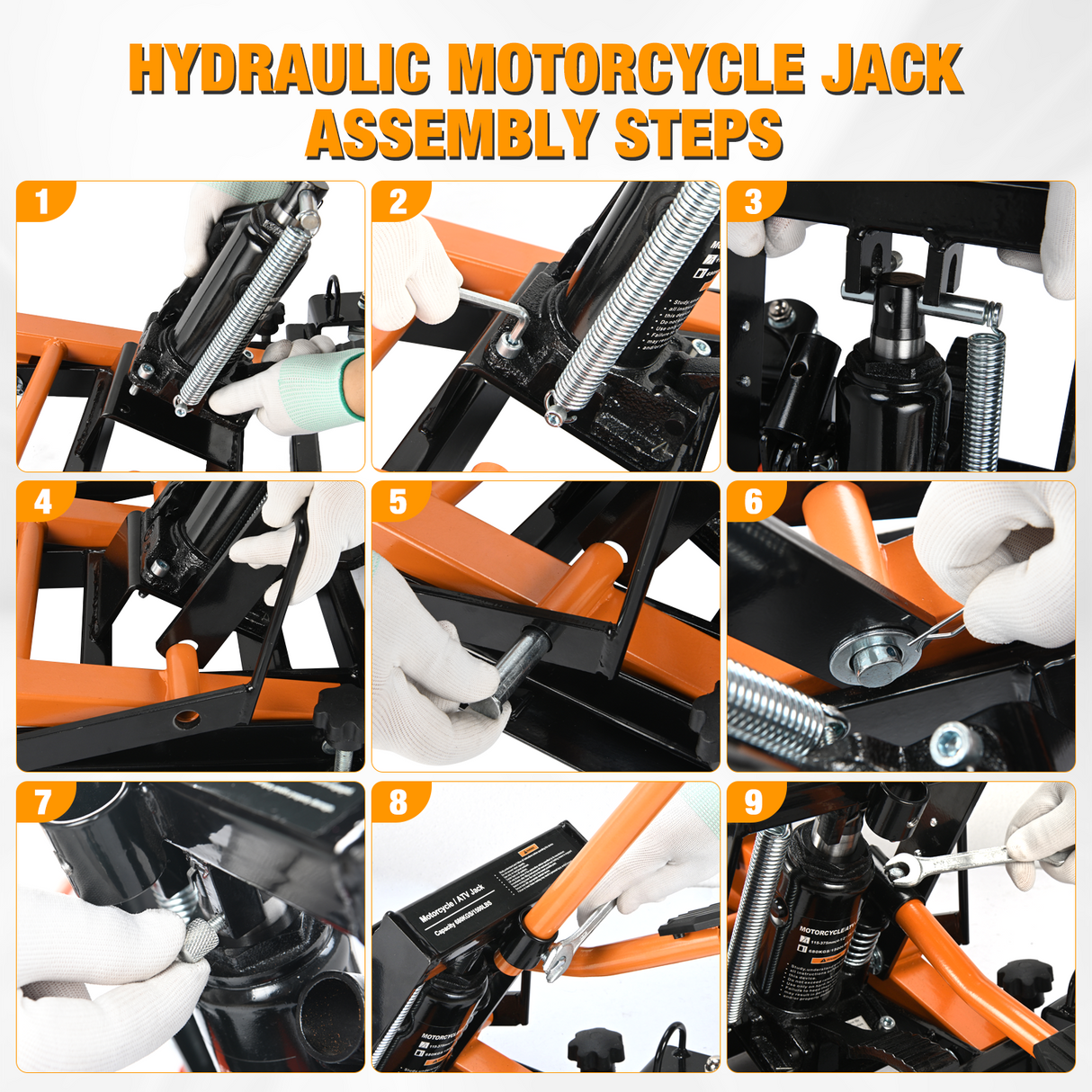 Motorcycle Lift Jack 1500 LBS Hydraulic Lifts ATV Scissor Jacks with Wheel Foot Pedal Handle Ratchet Belt Heavy Duty Lifter Stand Hoist Table for Dirt Bike Garage Storage Repair Tool,Orange