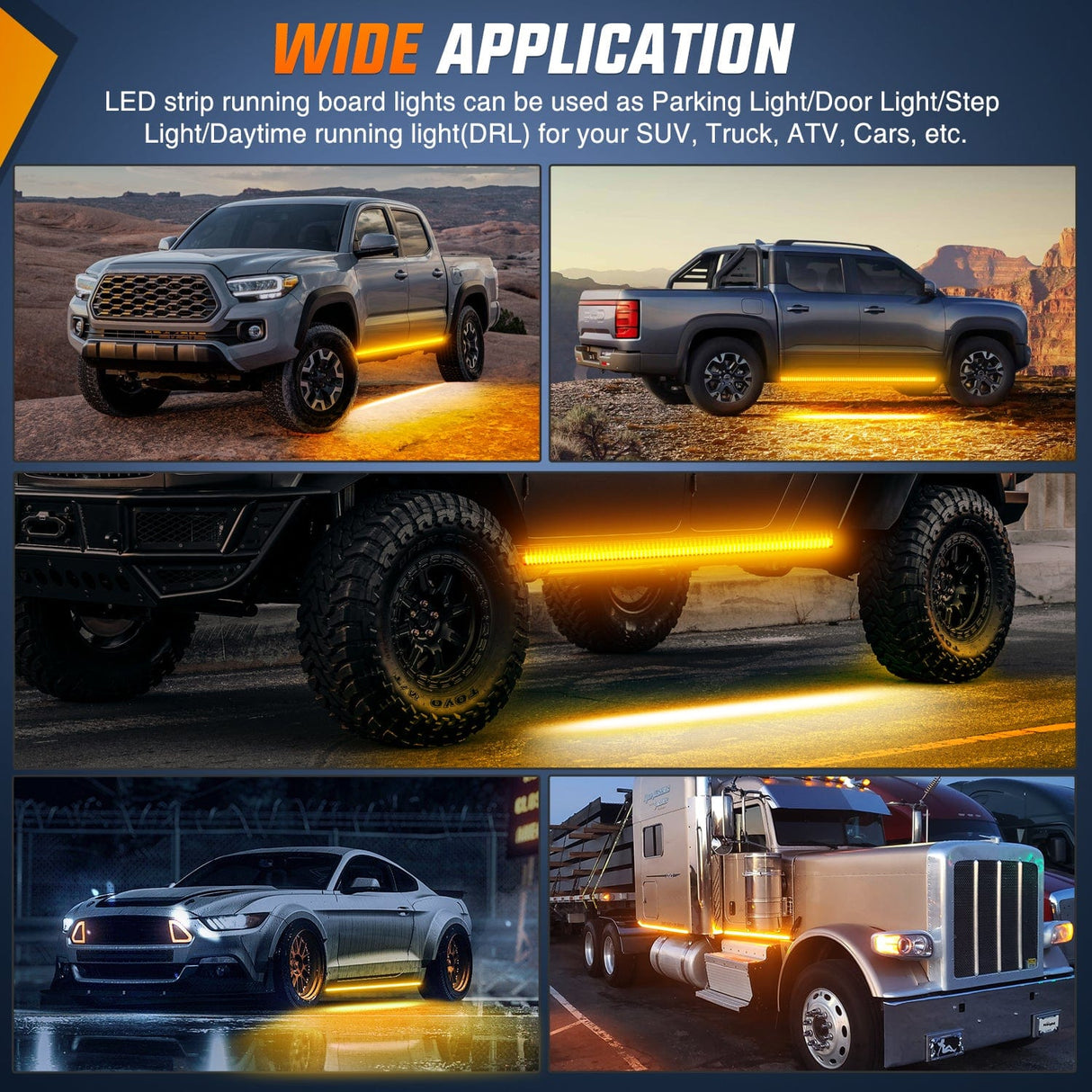 Led light Strip 2PCS 70 Inch Emergency Strobe Lights Strip 1125 LED Running Board Marker Light Amber Flexible Side Flashing Warning Caution Safety Waterproof for Truck Construction Vehicles Pickup