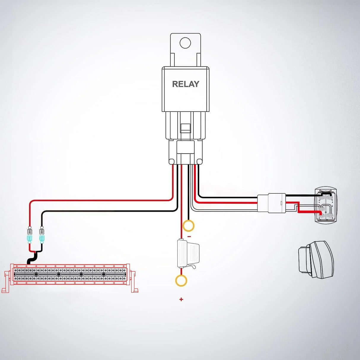 Light Bar Wiring Kit 22 Inch 480W 28800LM Triple Row Red Shell Spot Flood Led Light Bar | 16AWG Wire 5Pin Switch
