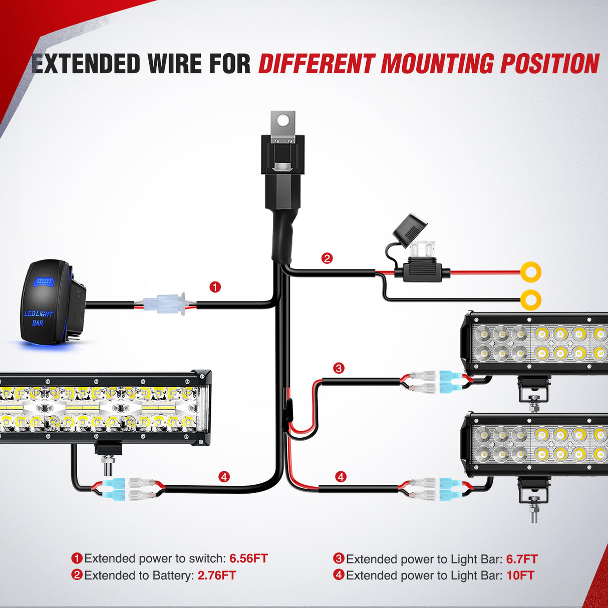 Nilight 14AWG LED Light Bar Wiring Harness Kit 12V On Off 5Pin Rocker Switch Laser Waterproof Toggle Switches Power Relay Blade Fuse for Work Lights Cars Boat ATV Trucks-3 Leads, Bule